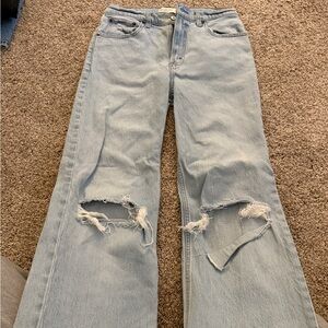 Abercrombie & Fitch Light Blue Distressed Wide Leg Jeans
